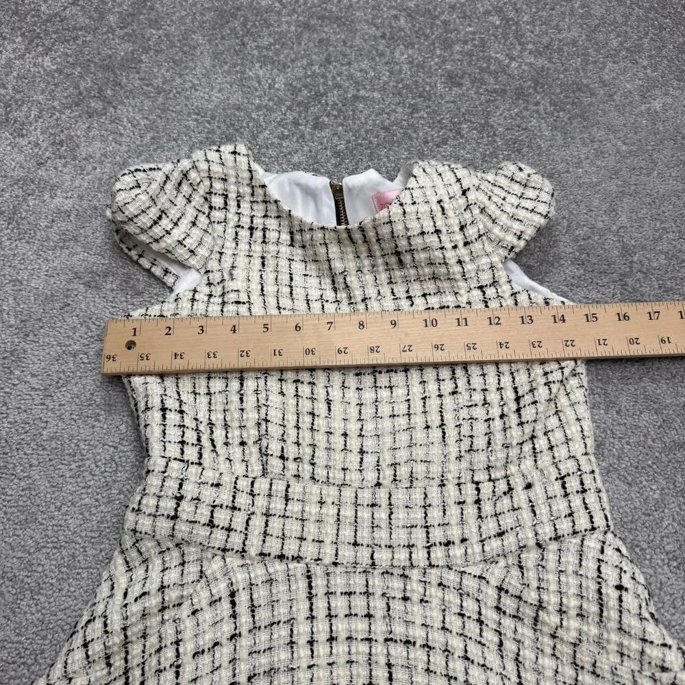 Zoe LTD Tweed A-Line Fit & Flare Dress Girls 14 Beige Black Plaid Cap Sleeve